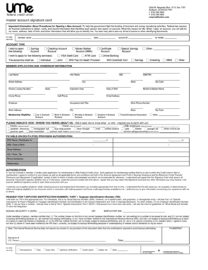UMe Federal Credit Union Master Account Signature Card
