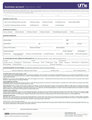 Business Account Signature Card