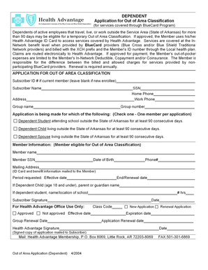 Out of Area Classification Application for Dependents