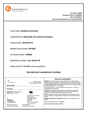 Rockhurst University Student Health Insurance Card