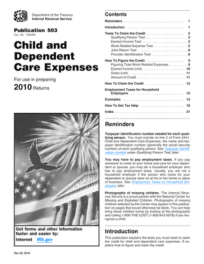 IRS Publication 503 Child and Dependent Care Expenses