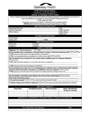 Subutex Prior Authorization Form
