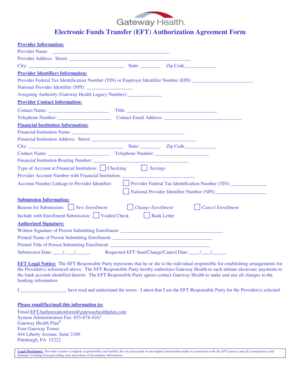 Electronic Funds Transfer Authorization Agreement Form