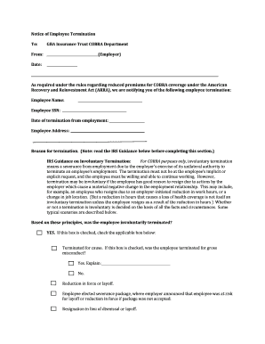 Notice of Employee Termination for COBRA