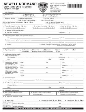 Jefferson Parish Business Tax Application
