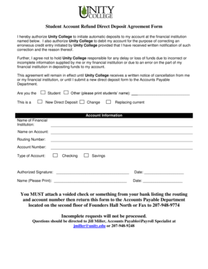 Student Account Refund Direct Deposit Agreement Form