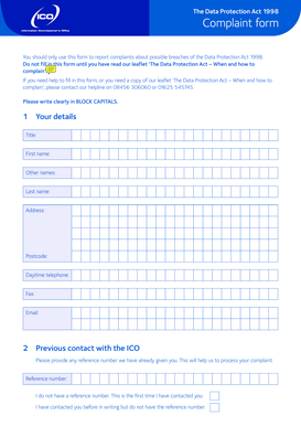 Data Protection Act 1998 Complaint Form