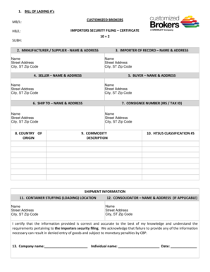 Importers Security Filing Certificate