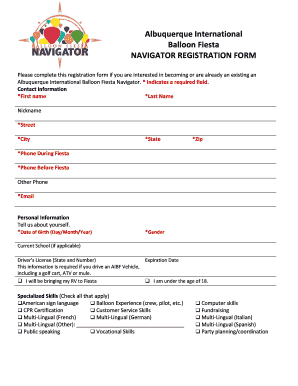 Albuquerque International Balloon Fiesta Navigator Registration Form