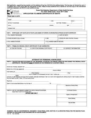 Application to Amend Certificate of Death