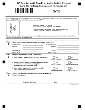 Prior Authorization Form for Testosterone Replacement Therapies