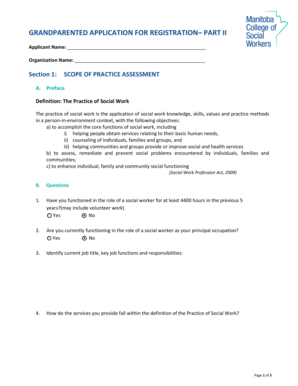 Biopsychosocial assessment sample - GRANDPARENTED APPLICATION FOR REGISTRATION PART II