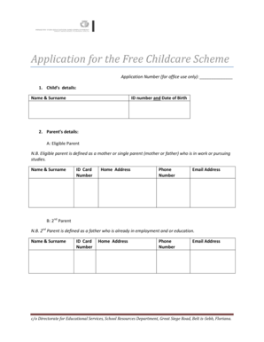 Free Childcare Scheme Application