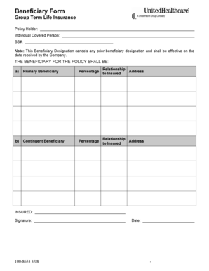 Group Term Life Insurance Beneficiary Form