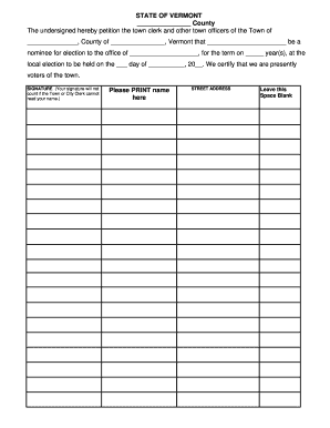 Vermont Nomination Petition