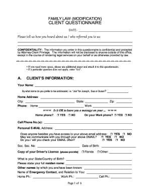 Family Law Modification Client Questionnaire