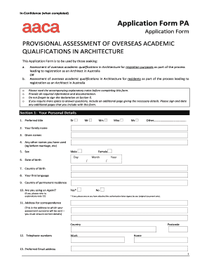 Provisional Assessment of Overseas Academic Qualifications in Architecture