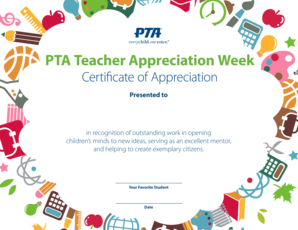 PTA Teacher Appreciation Week Certificate