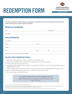 Harley-Davidson Seller's Assist Redemption Form