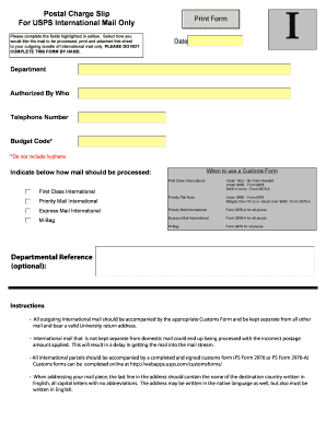 USPS International Mail Charge Slip