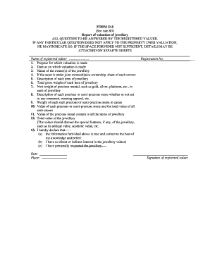 Jewellery Valuation Report Form O-8