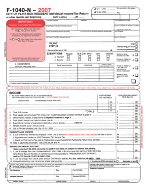 2007 Flint Non-Resident Tax Return