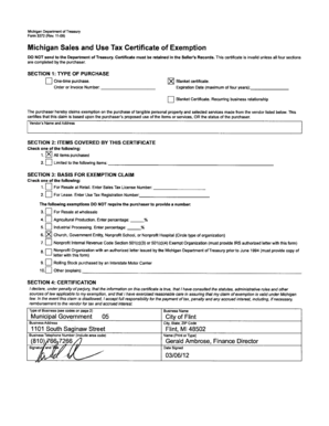 Michigan Sales and Use Tax Certificate of Exemption