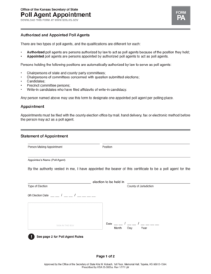 Kansas Poll Agent Appointment Form