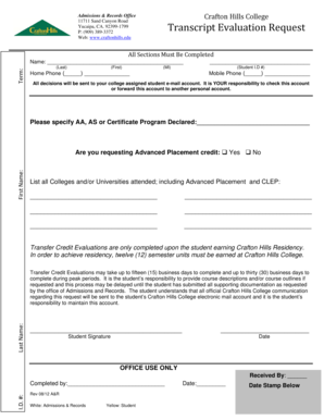 Crafton Hills College Transcript Evaluation Request