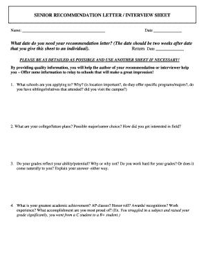 Senior Recommendation Letter Interview Sheet
