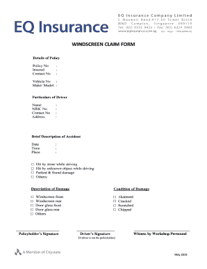 Windscreen Claim Form