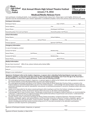 Illinois High School Theatre Festival Medical/Media Release Form
