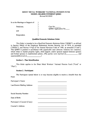 Sheet Metal Workers’ QDRO Form
