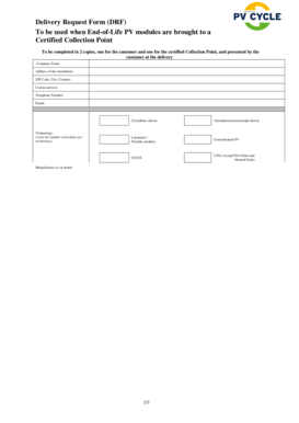 Delivery Request Form for End-of-Life PV Modules