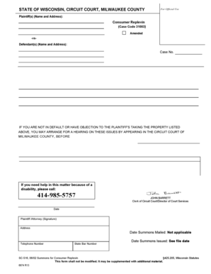 Summons for Consumer Replevin