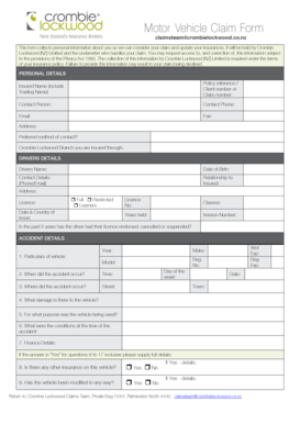 Motor Vehicle Claim Form