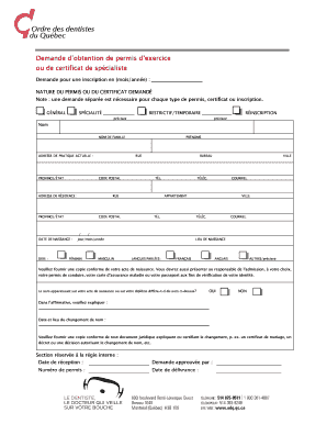Demande d’obtention de permis d’exercice