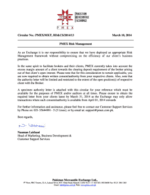 Pakistan Mercantile Exchange Authority Letter