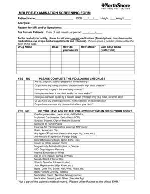 MRI Pre-Examination Screening Form