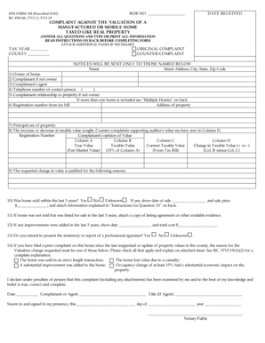 Ohio Manufactured Home Valuation Complaint Form