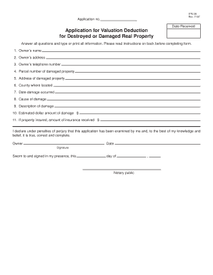 Application for Valuation Deduction for Damaged Real Property