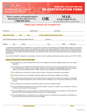 Lifeline Service Re-Certification Form