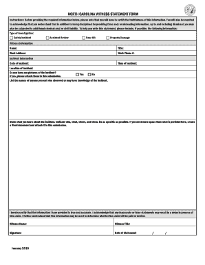 North Carolina Witness Statement Form