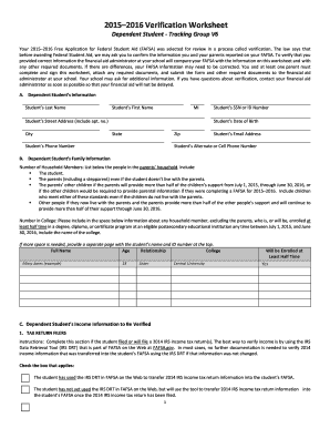 2015–2016 Verification Worksheet