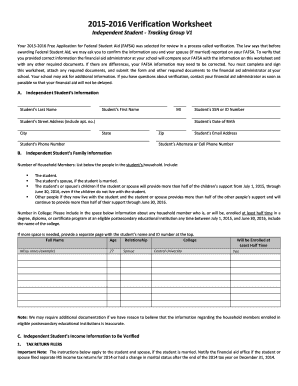 2015-2016 Verification Worksheet