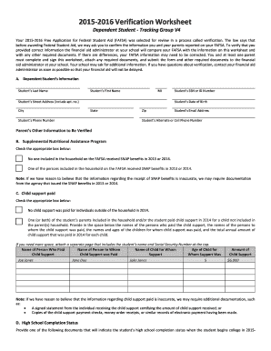 2015-2016 Verification Worksheet