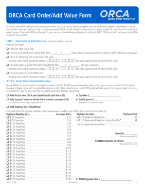 ORCA Card Order Form