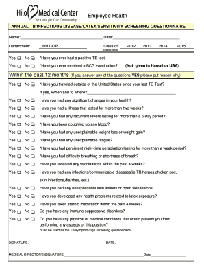 Annual TB Screening Questionnaire