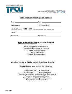Debit Dispute Investigation Request Form