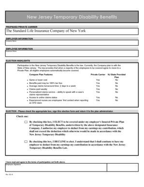 New Jersey Temporary Disability Benefits Election Form